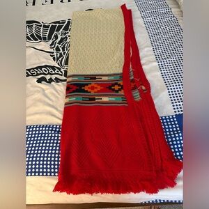 Red and Cream Patterned Scarf